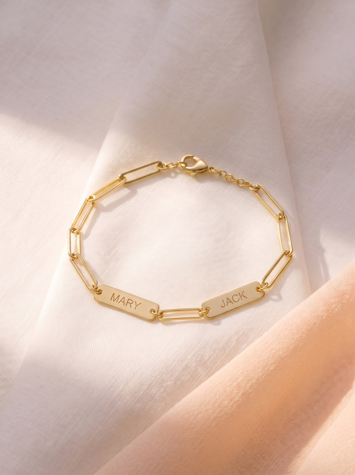 Two Name Paperclip Chain Bracelet
