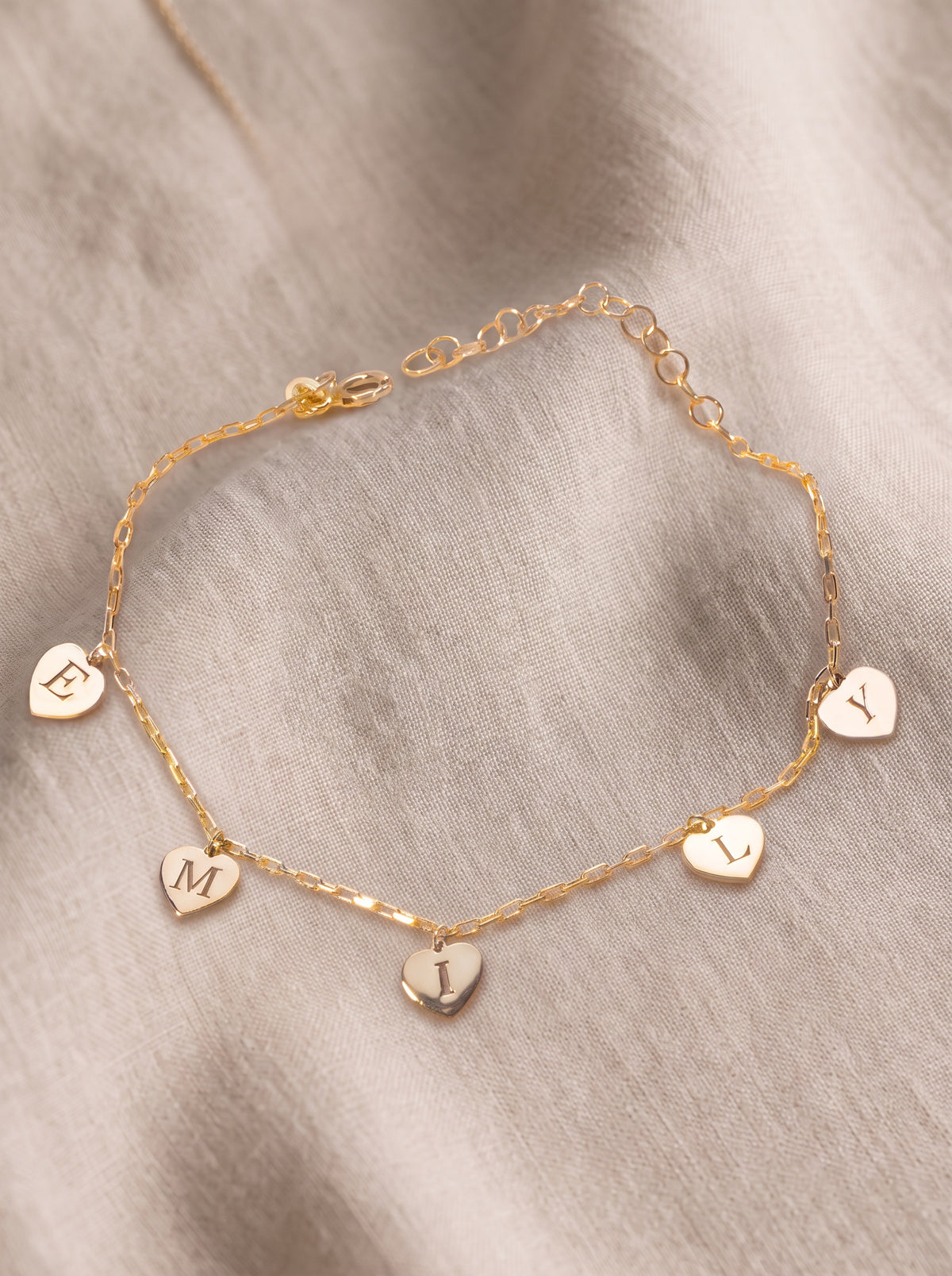 Initial Heart Charms Name Bracelet