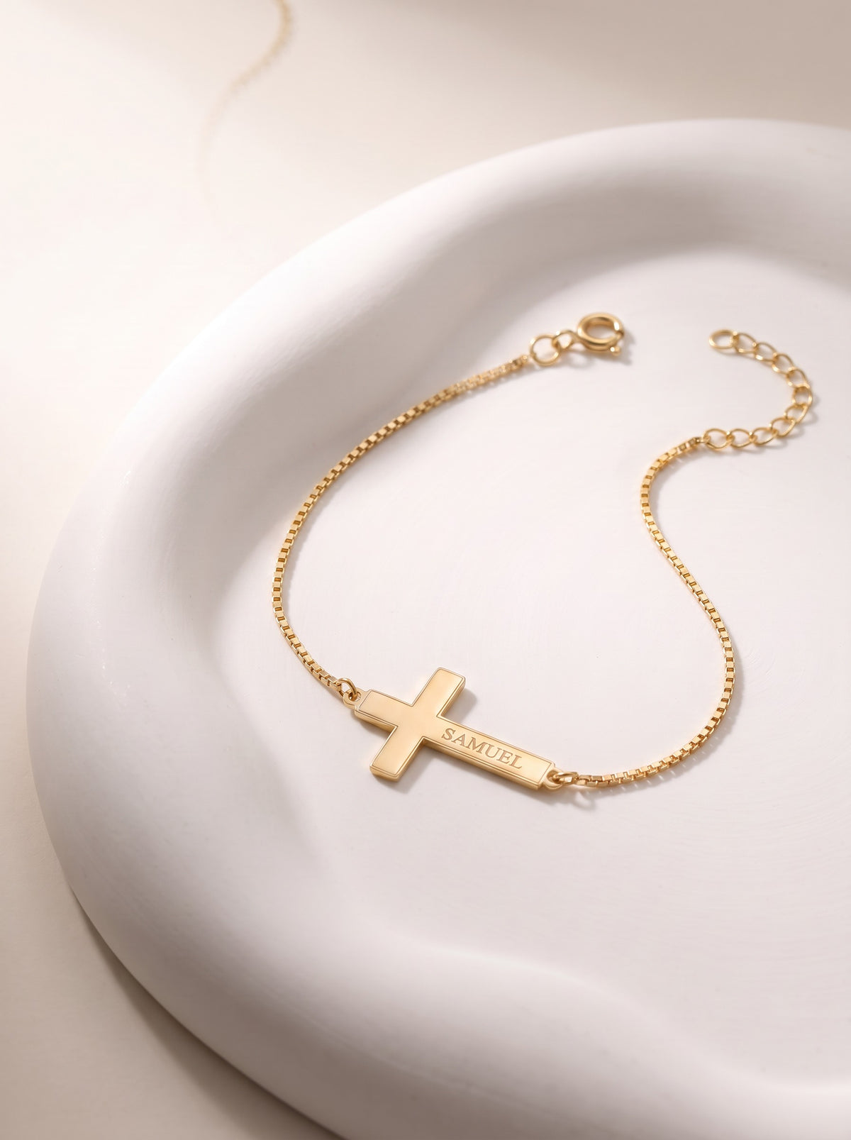 Engraved Name Sideways Cross Bracelet