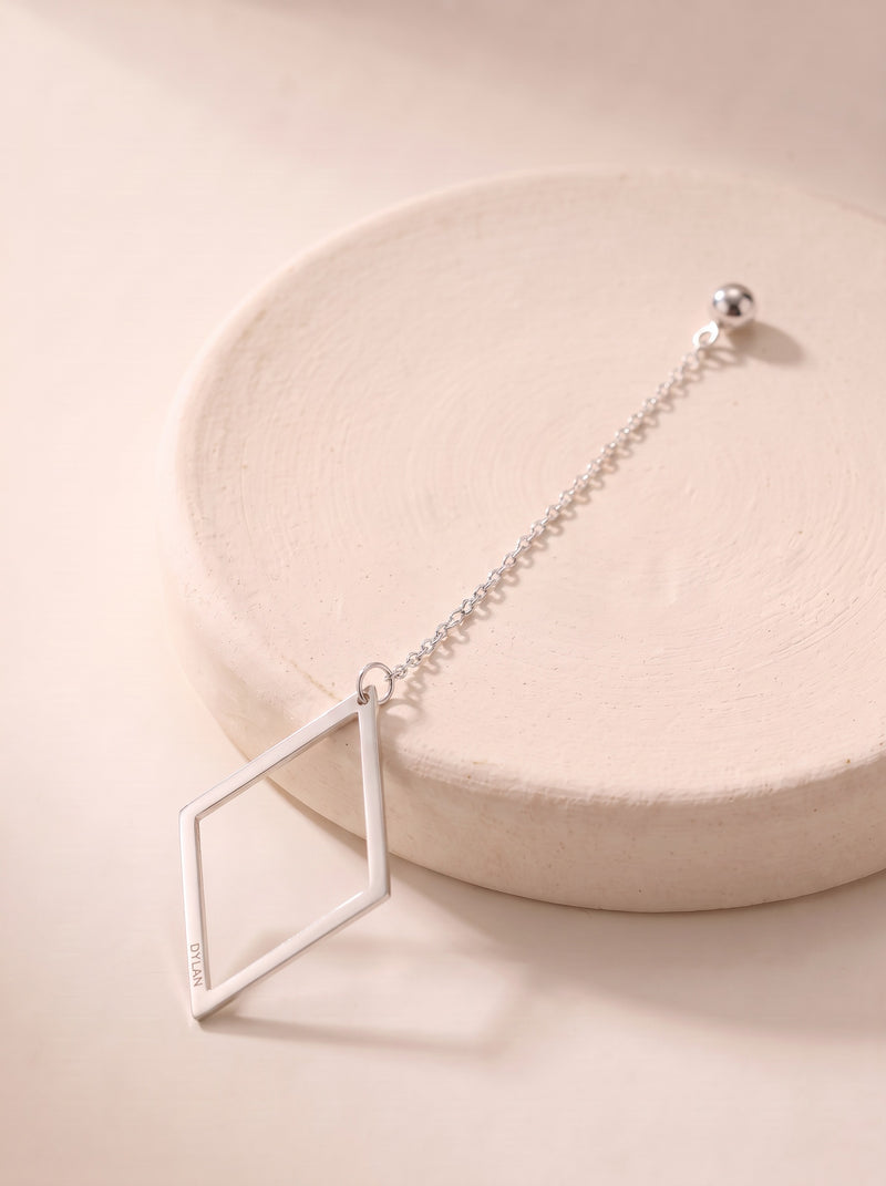 Engraved Name Rhombus Drop Earrings