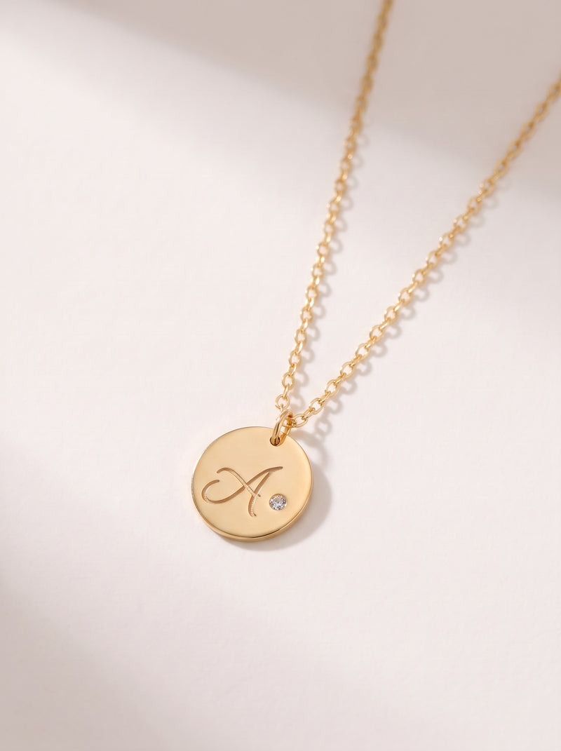 Initial Birthstone Disc Necklace
