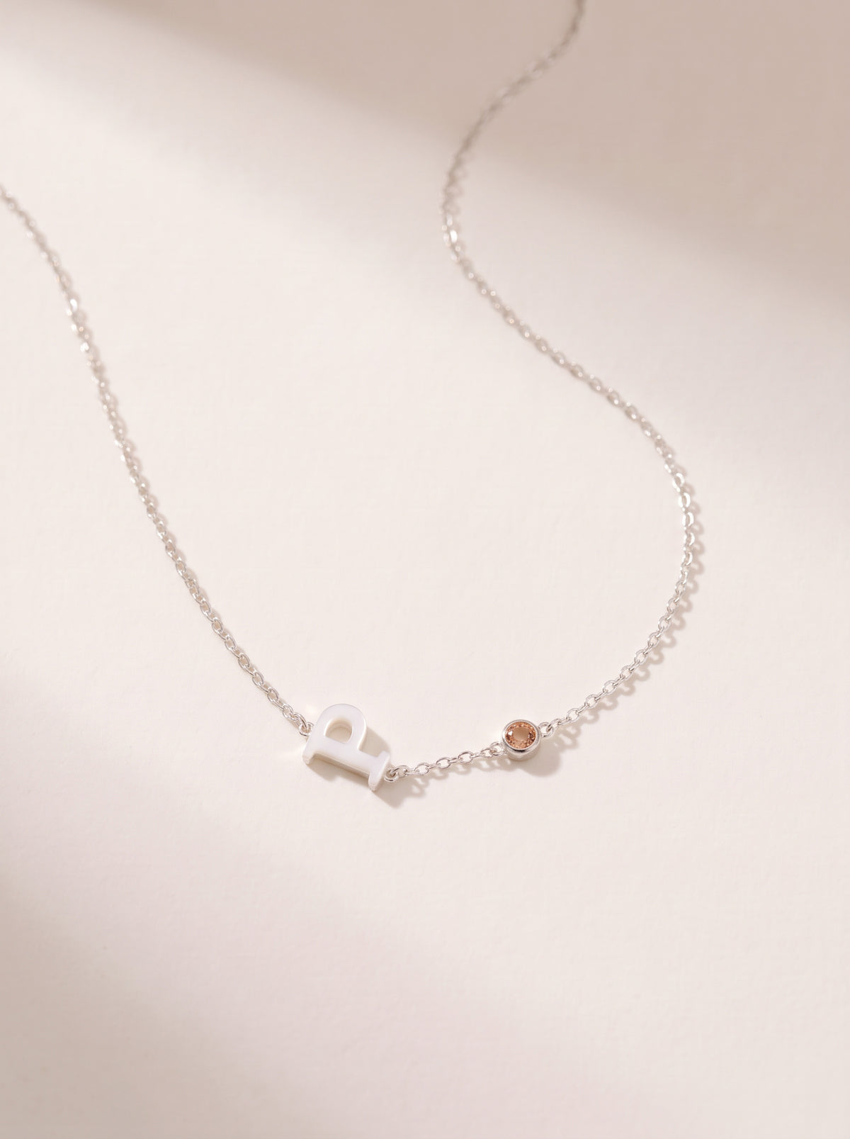 Sideways Initial Birthstone Necklace