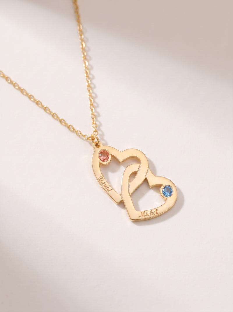 Interlocking Hearts Birthstone Name Necklace
