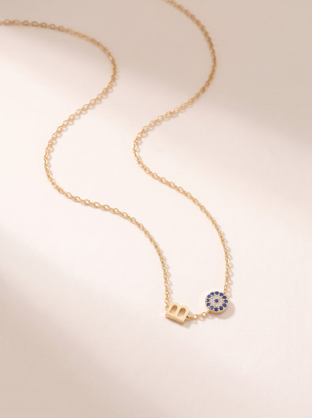 Sideways Initial Evil Eye Necklace
