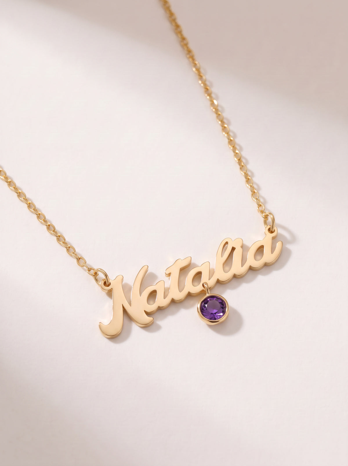 Script Name Necklace with Stone Drop