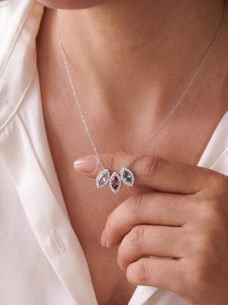 Marquise Birthstone Halo Necklace