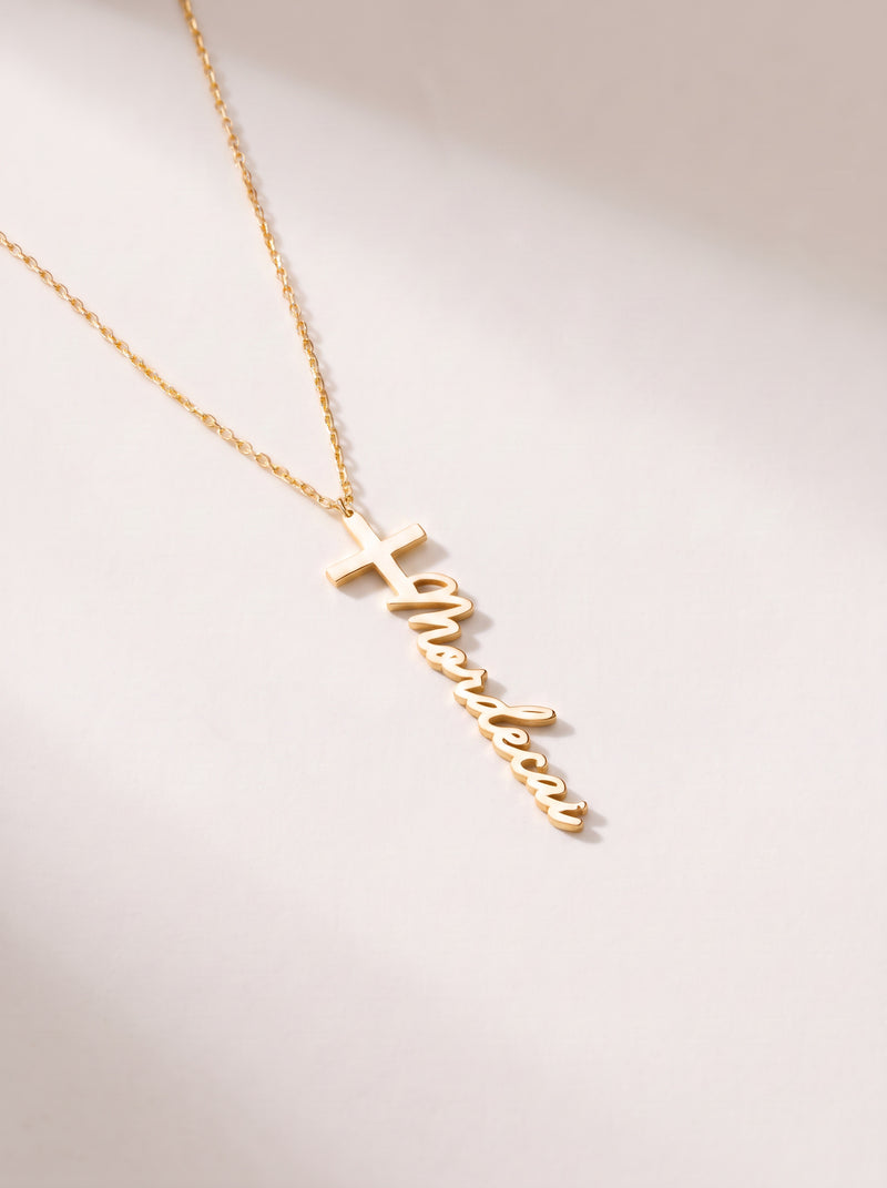 Vertical Cross Name Necklace