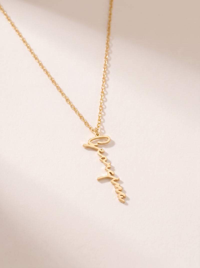 Vertical Script Name Necklace