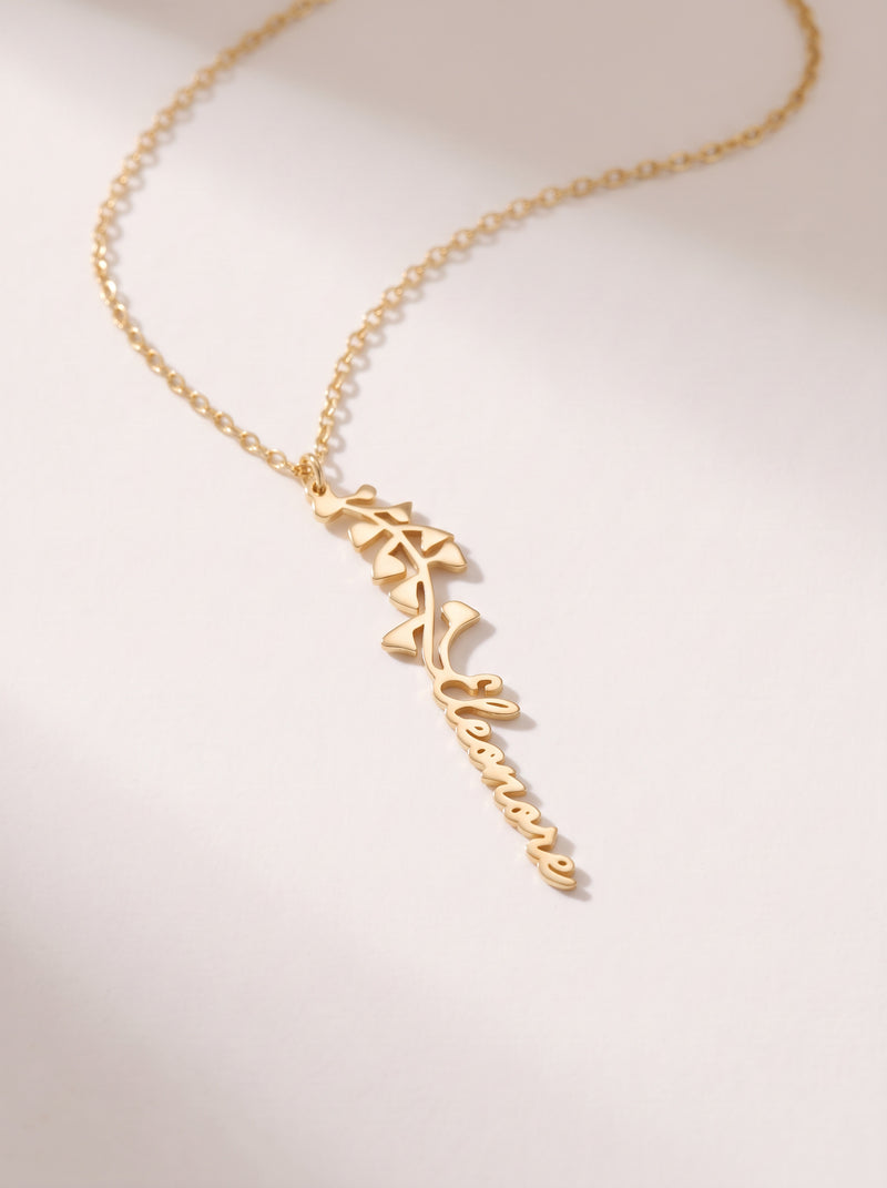 Flower Stem Name Necklace