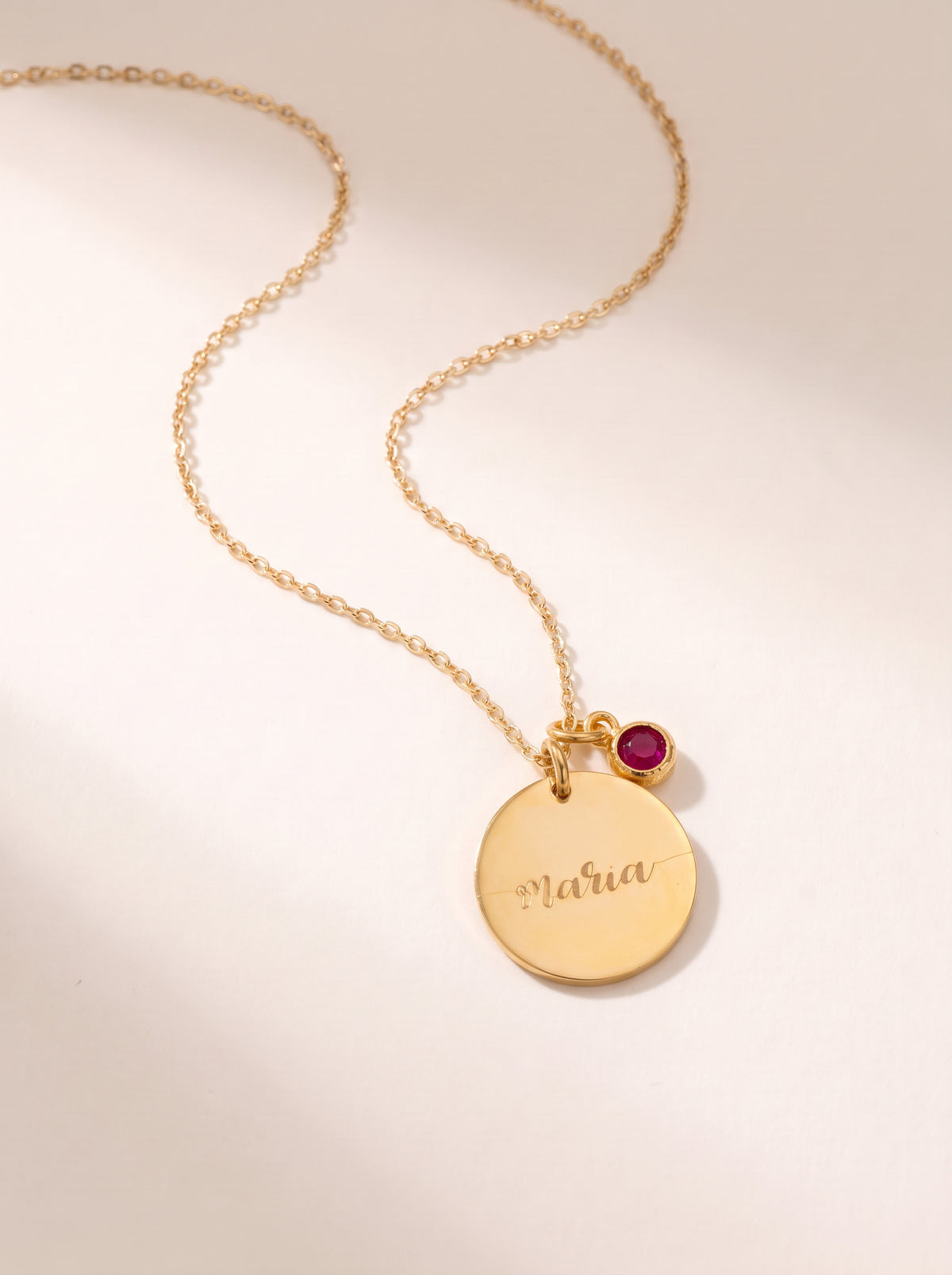 Engraved Name Disc and Crystal Charm Necklace