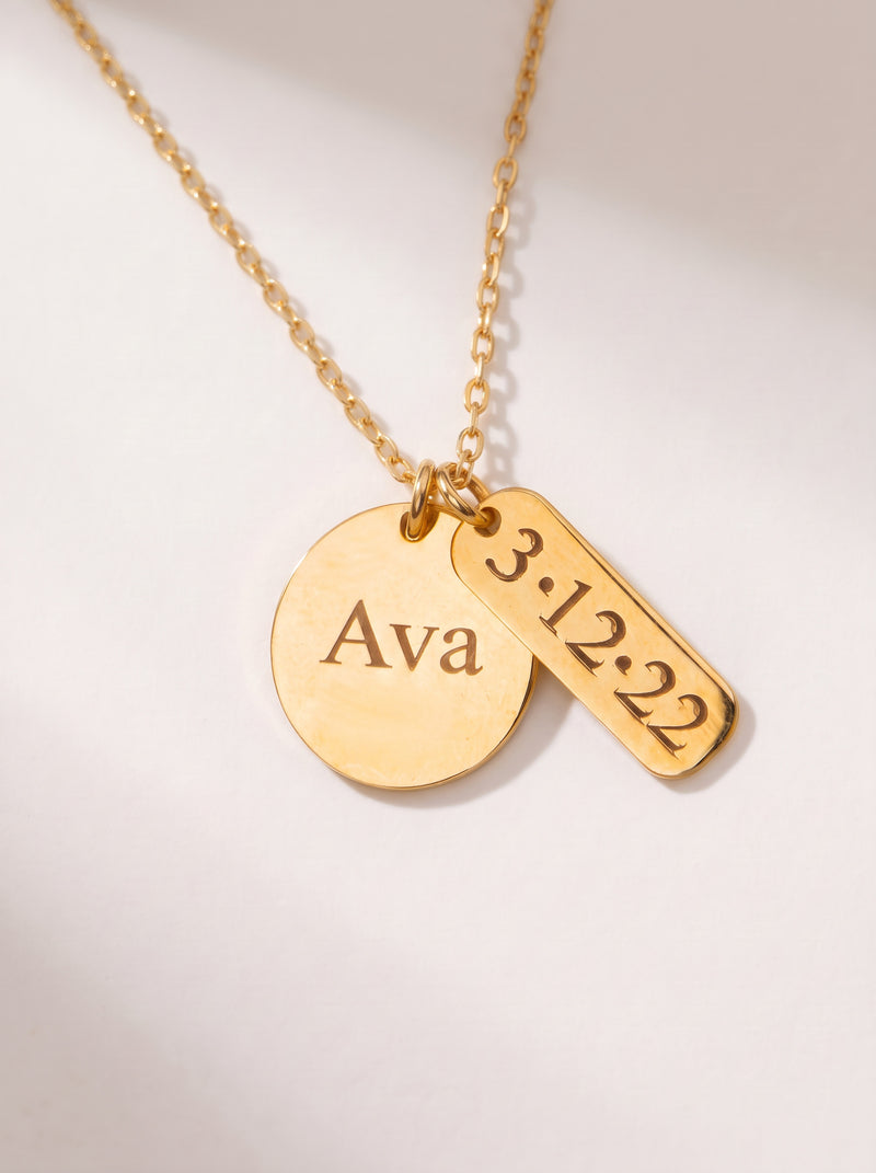 Name Disc and Date Tag Necklace