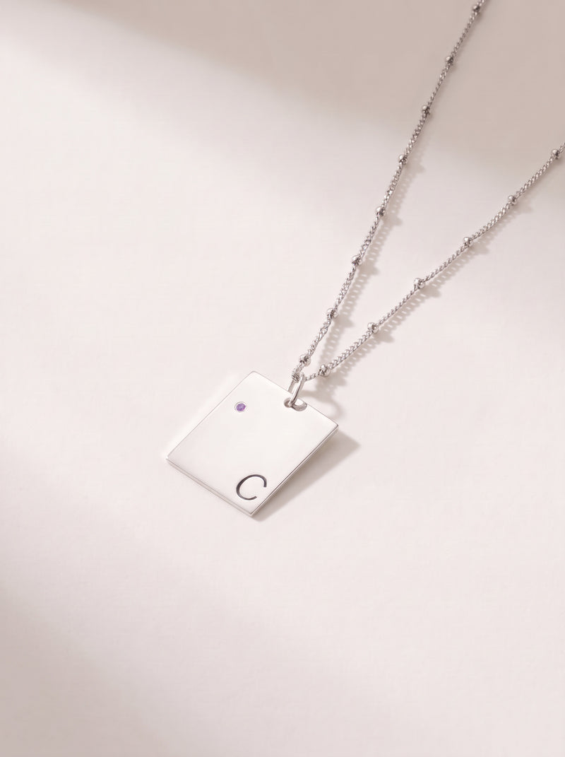 Initial Square Tag Necklace