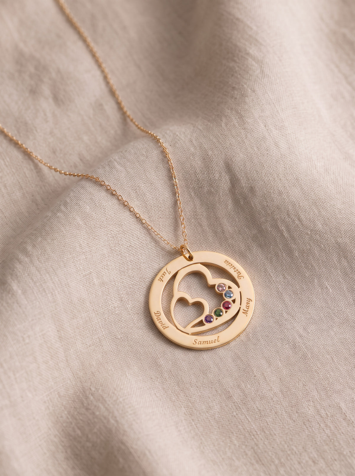 Double Heart Birthstone Name Necklace