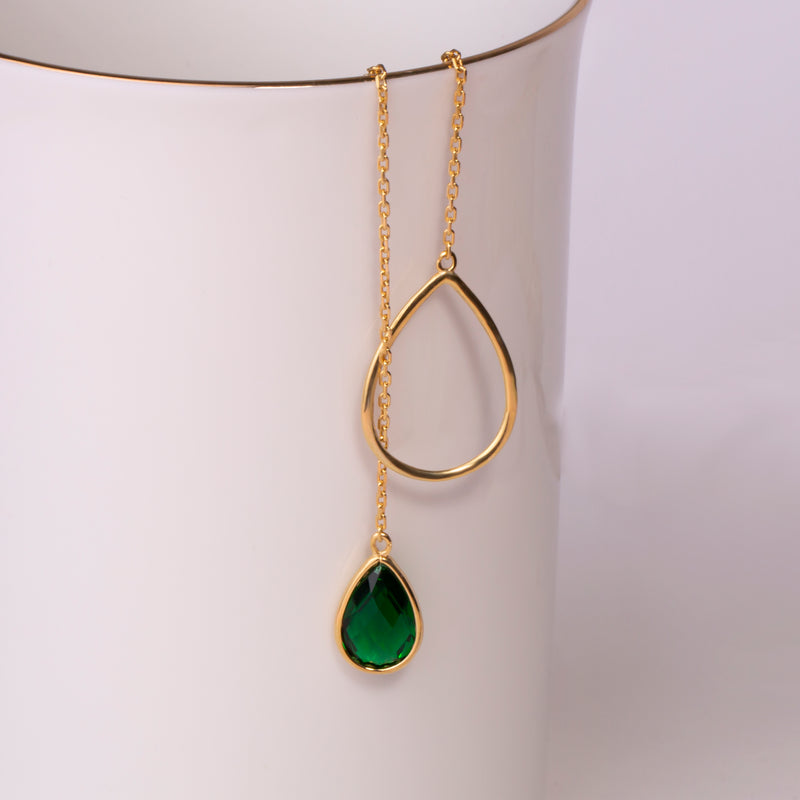 Green Teardrop Lariat Necklace