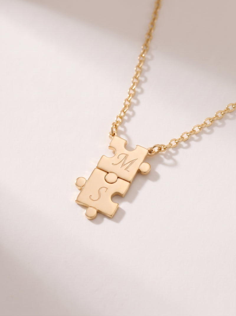 Engraved Puzzle Piece Initials Necklace