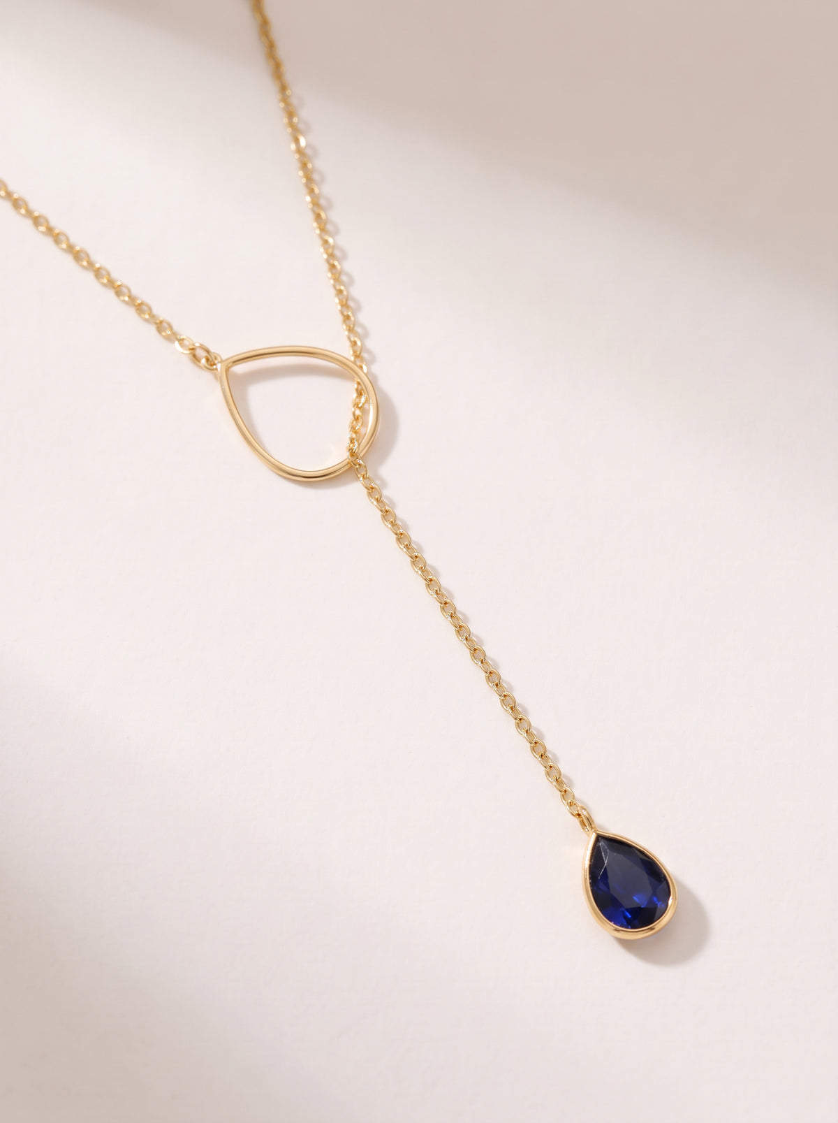 Blue Teardrop Lariat Necklace
