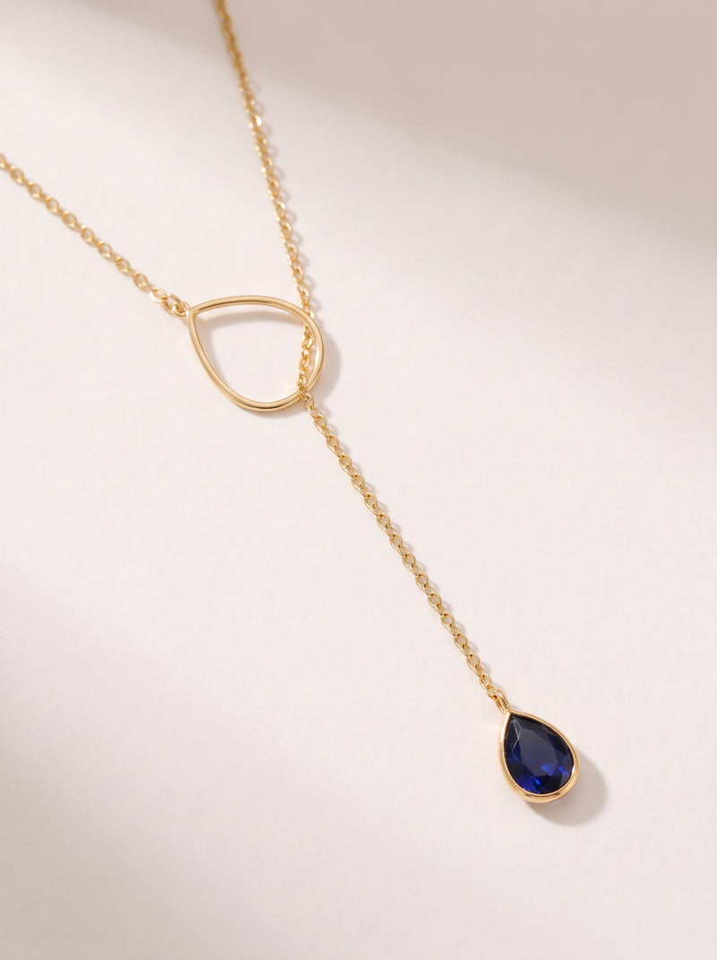 Blue Teardrop Lariat Necklace
