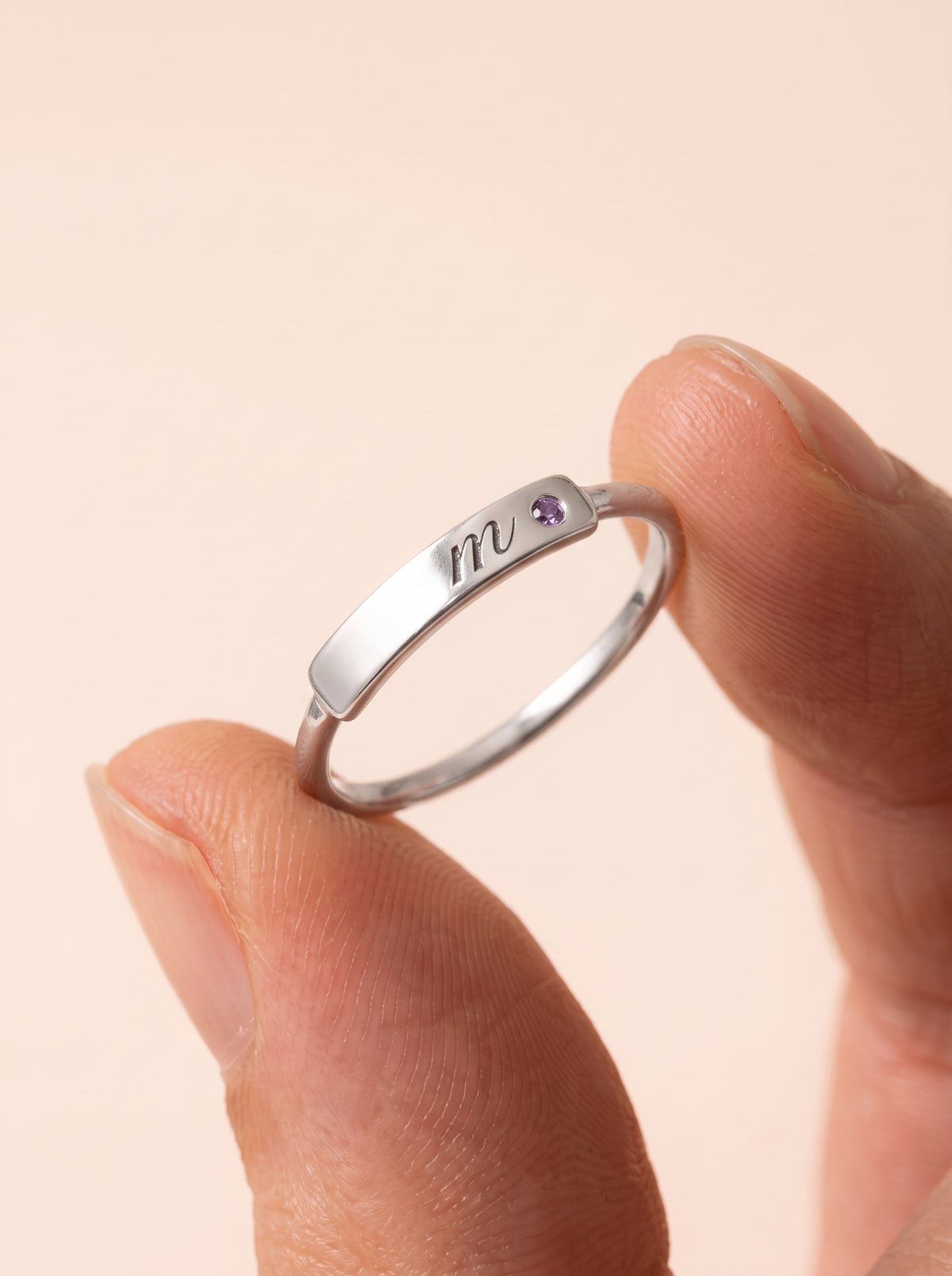 Initial Bar Ring with Accent Stone