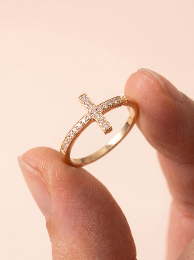 Sideways Cross Pave Ring