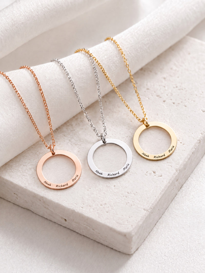 Engraved Names Open Circle Necklace